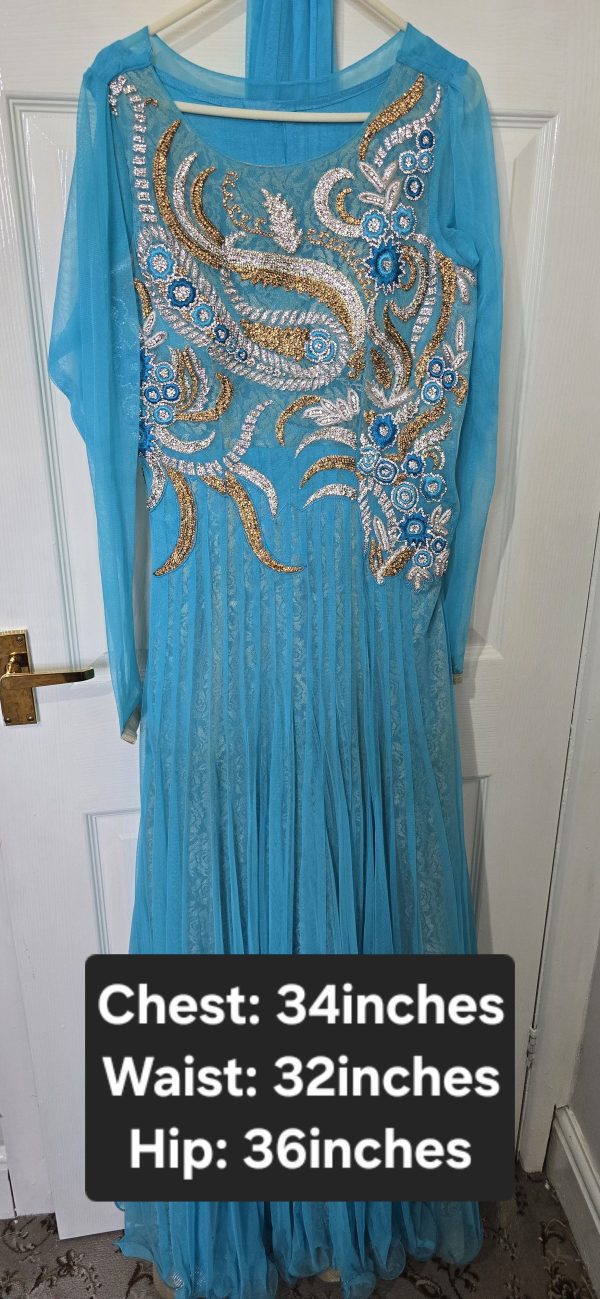Light Blue Anarkali Suit with Gold and Silver Embroidery