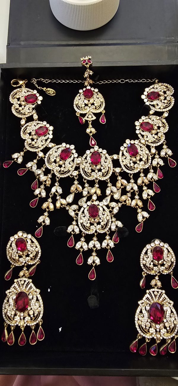 Gold and Red Necklace and Earring Set