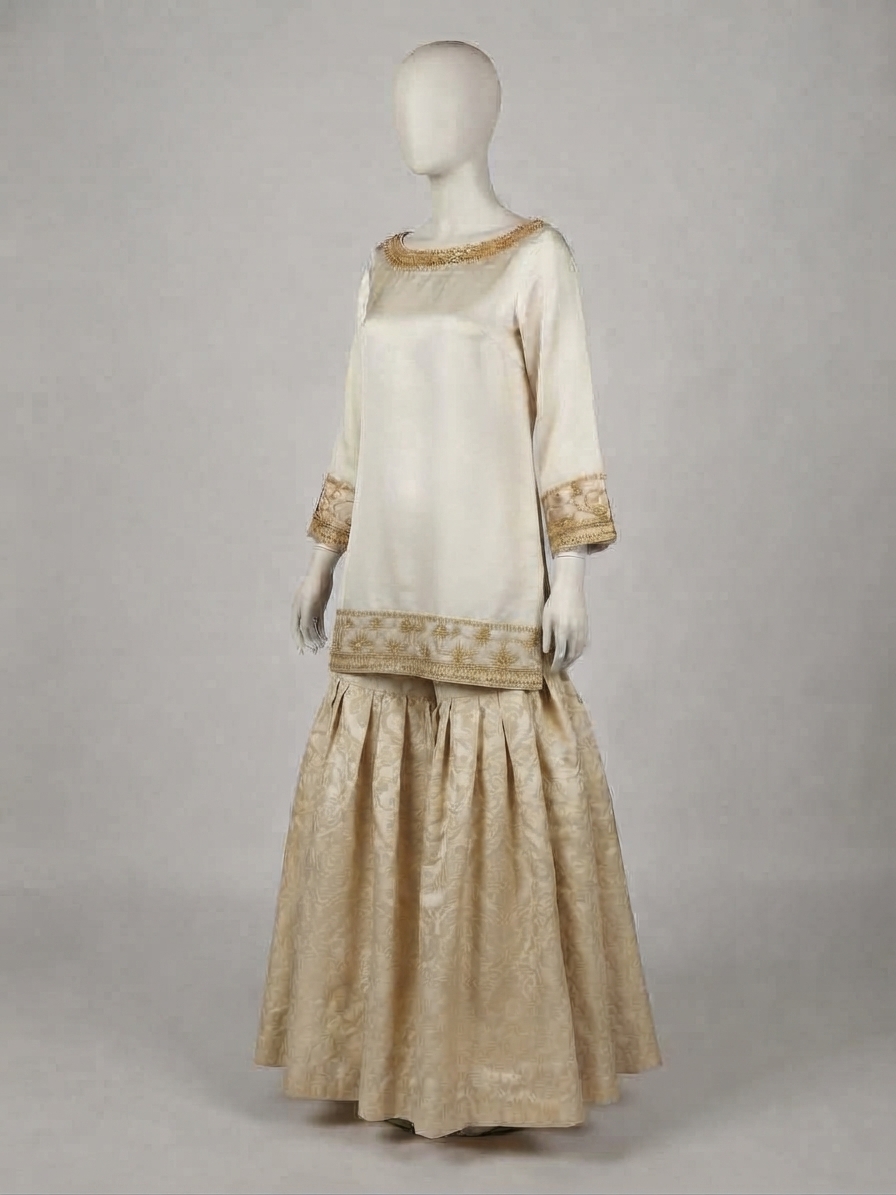Rajasthani-Style Full-Flare Jamawar Gharara – Light Gold/Fawn - Image 4