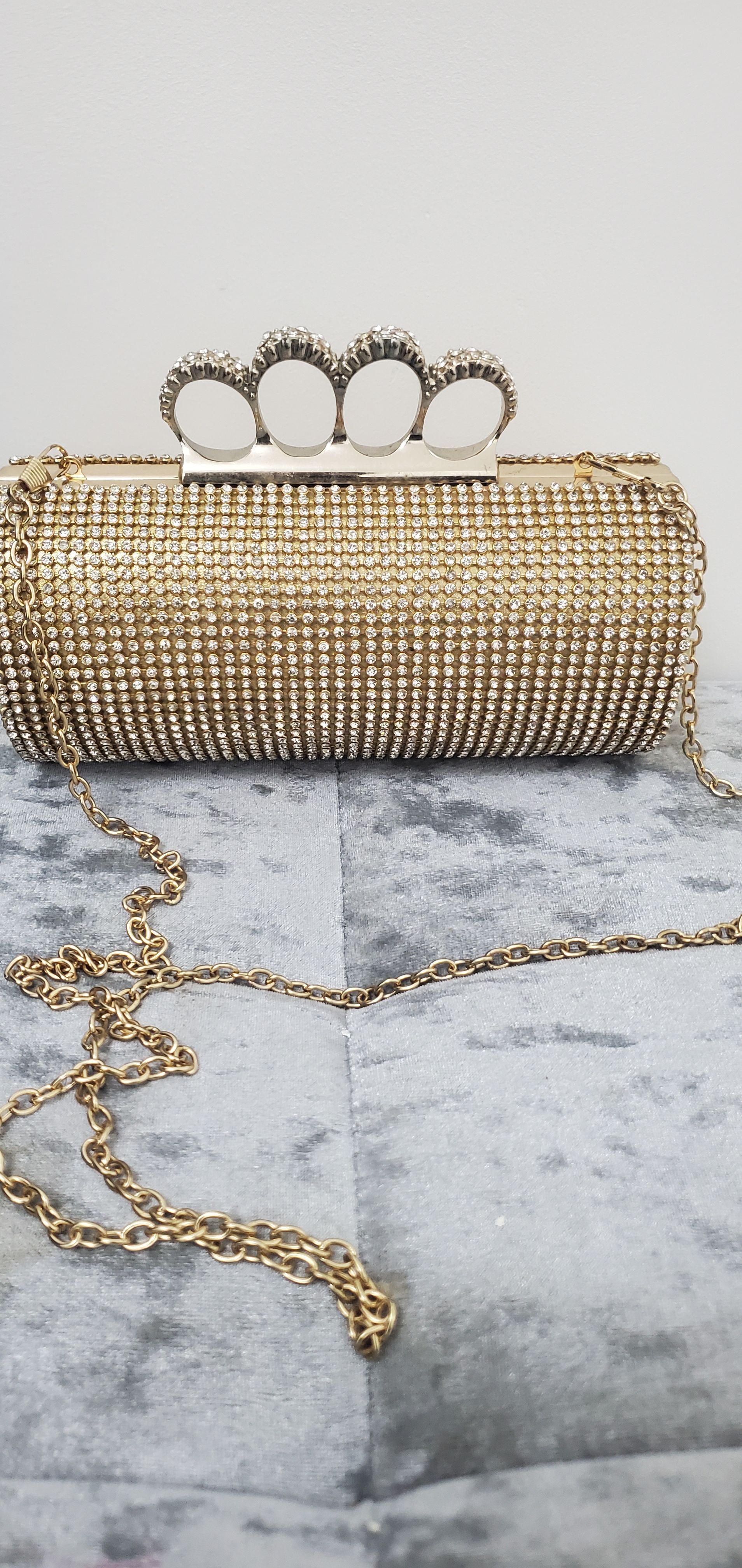 Cylinder Clutch Bag with Rhinestones and Knuckle Duster Handle - Image 4