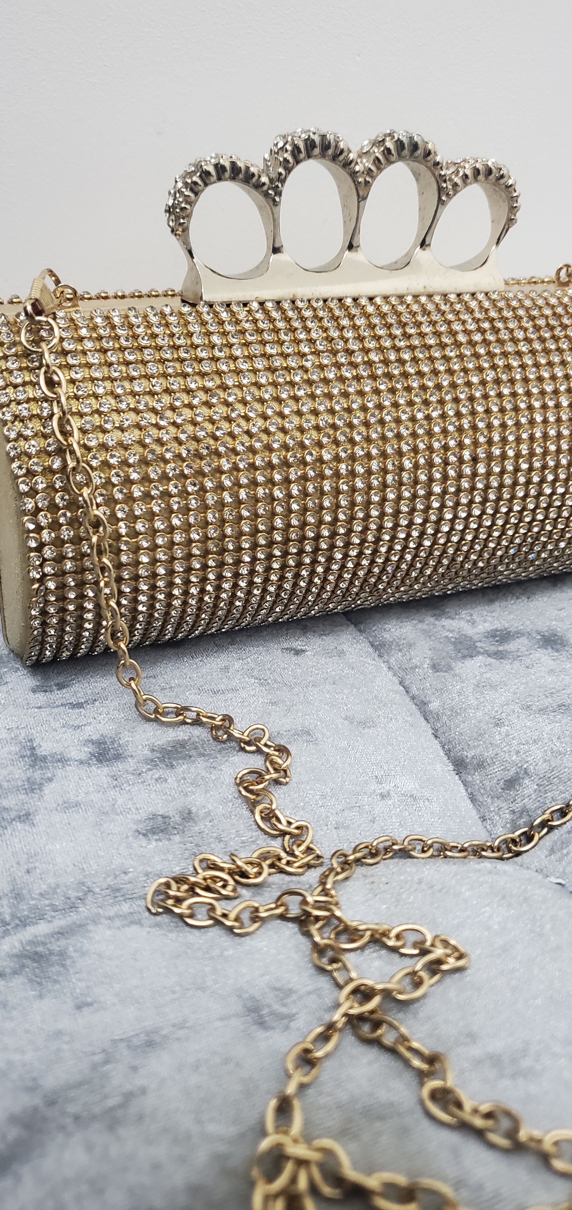 Cylinder Clutch Bag with Rhinestones and Knuckle Duster Handle - Image 3