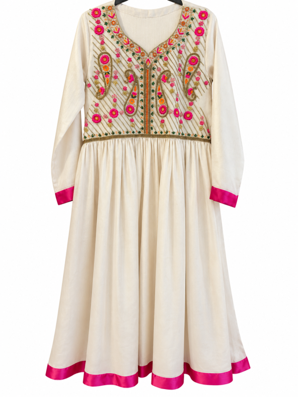 White Anarkali with Pink & Gold Embroidery