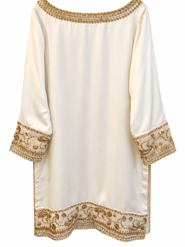 White Kurti with Gold Sequins and Bead Embellishment