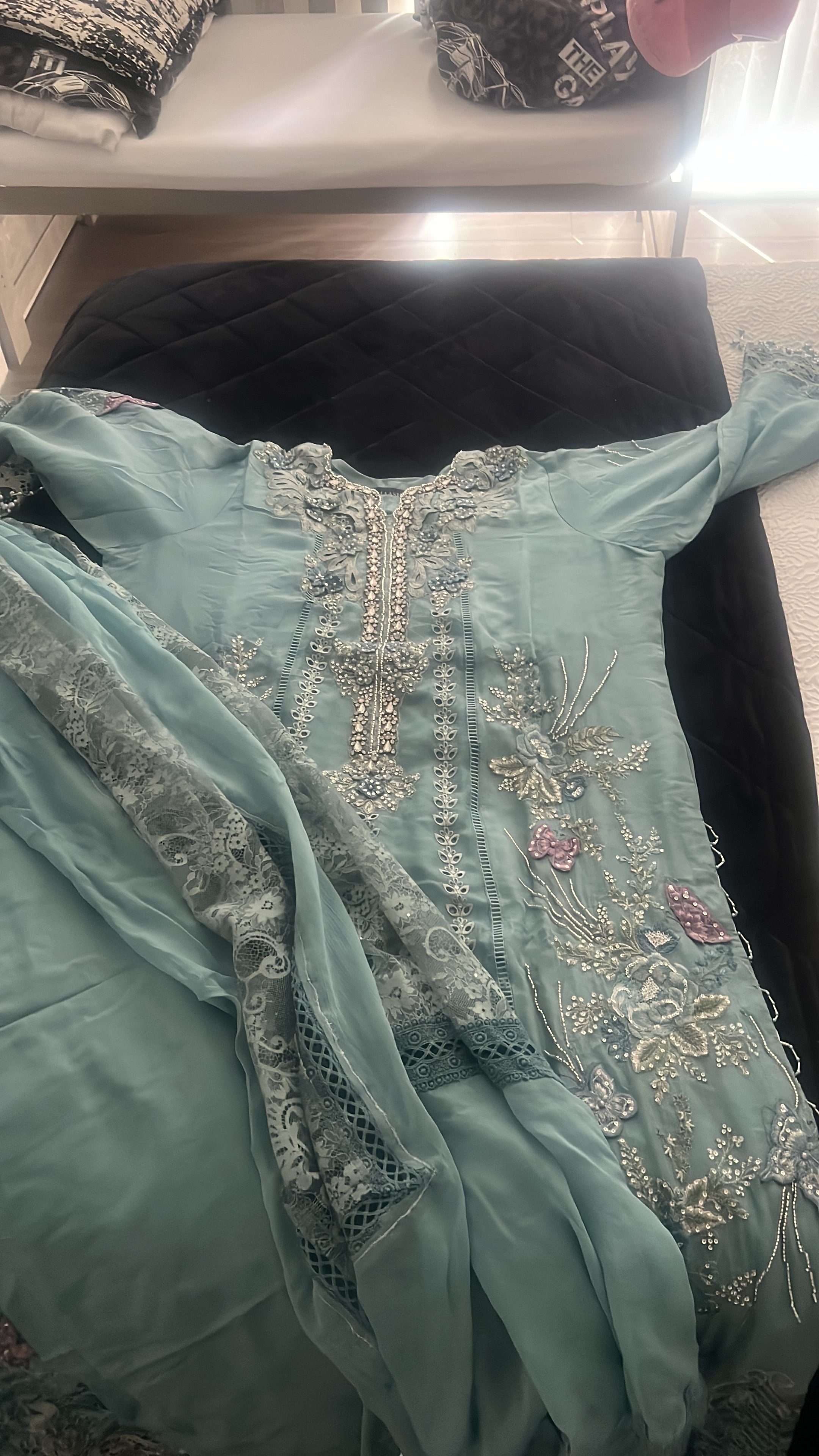 Light Blue Anarkali Suit with Silver Embroidery