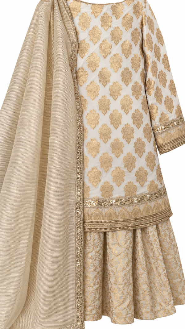 Brand-New Ivory & Gold Pakistani 2-Piece Formal Suit
