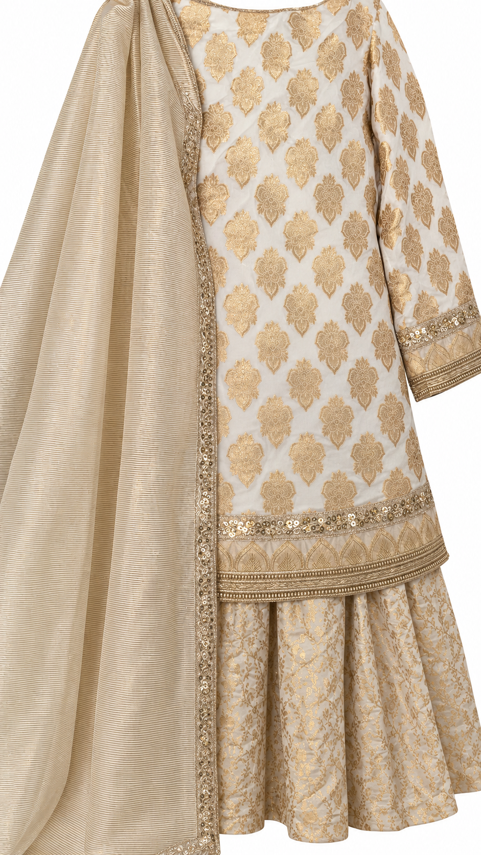 Brand-New Ivory & Gold Pakistani 2-Piece Formal Suit