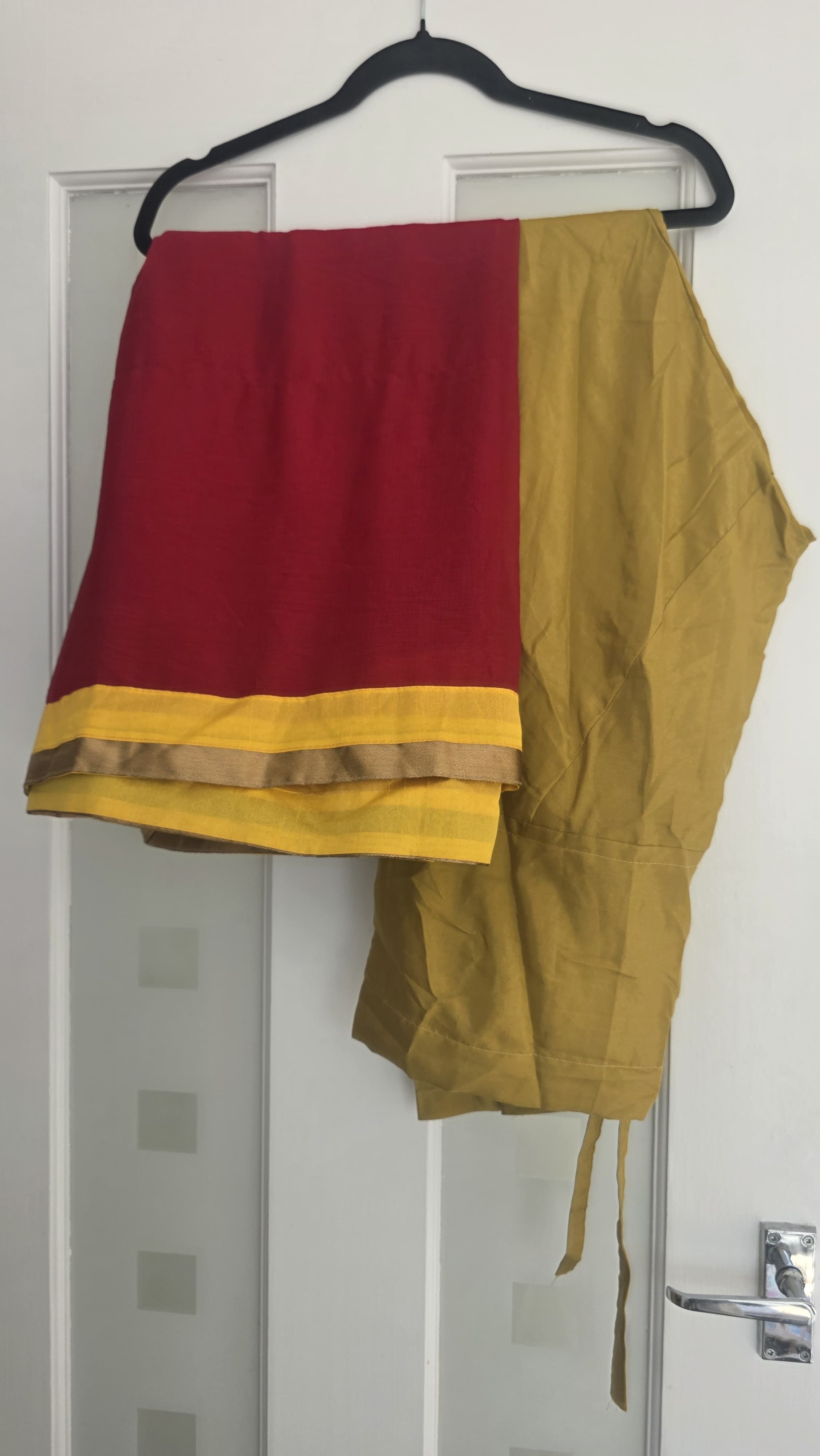 Mustard Anarkali Suit with Red Floral Applique and Gold Embellishment - Image 4