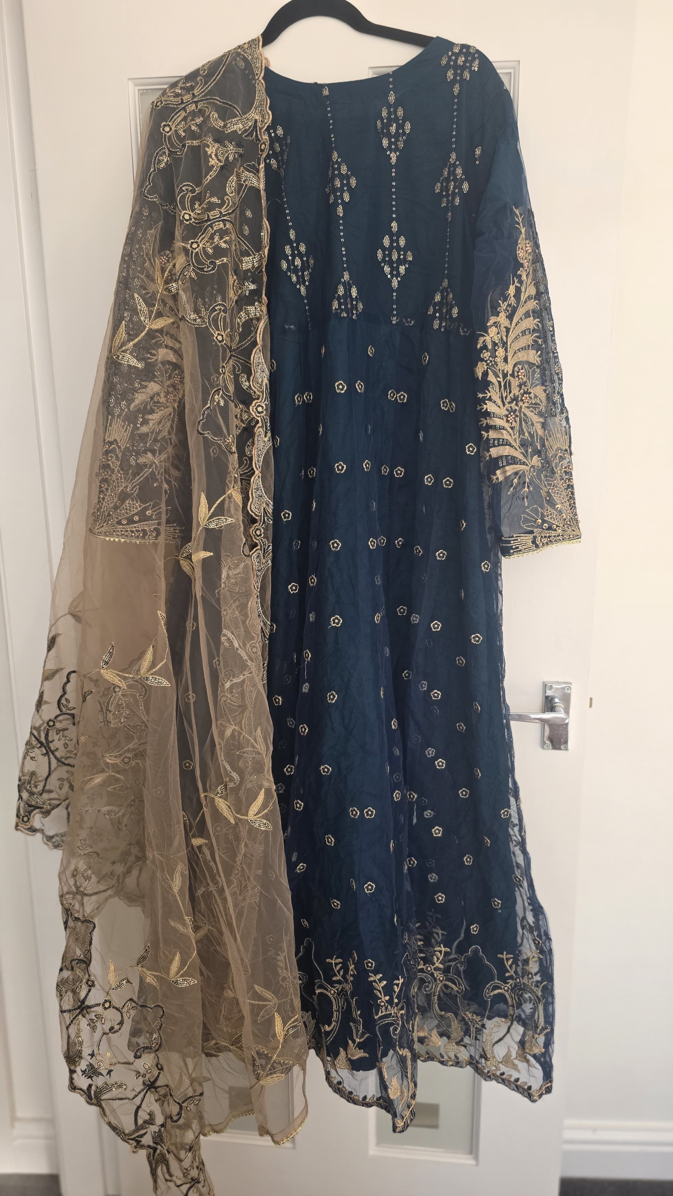 Teal Anarkali Suit with Gold Zardozi Embroidery - Image 2