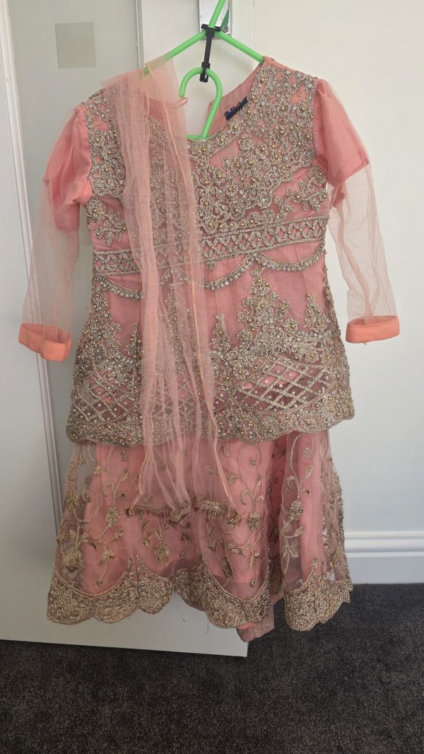 Girls Pink Embroidered Sharara Suit with Dupatta