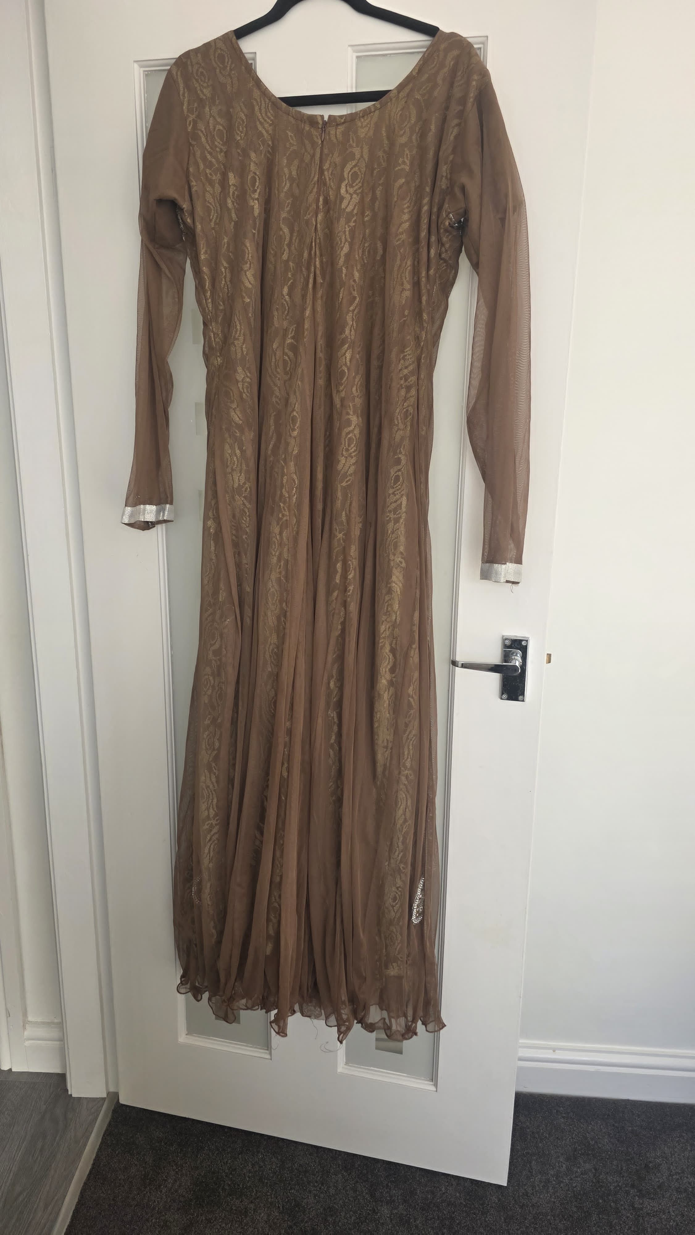 Long Sleeve Anarkali Dress with White Embroidery - Image 3