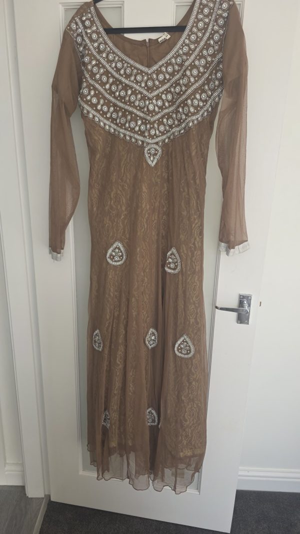 Long Sleeve Anarkali Dress with White Embroidery