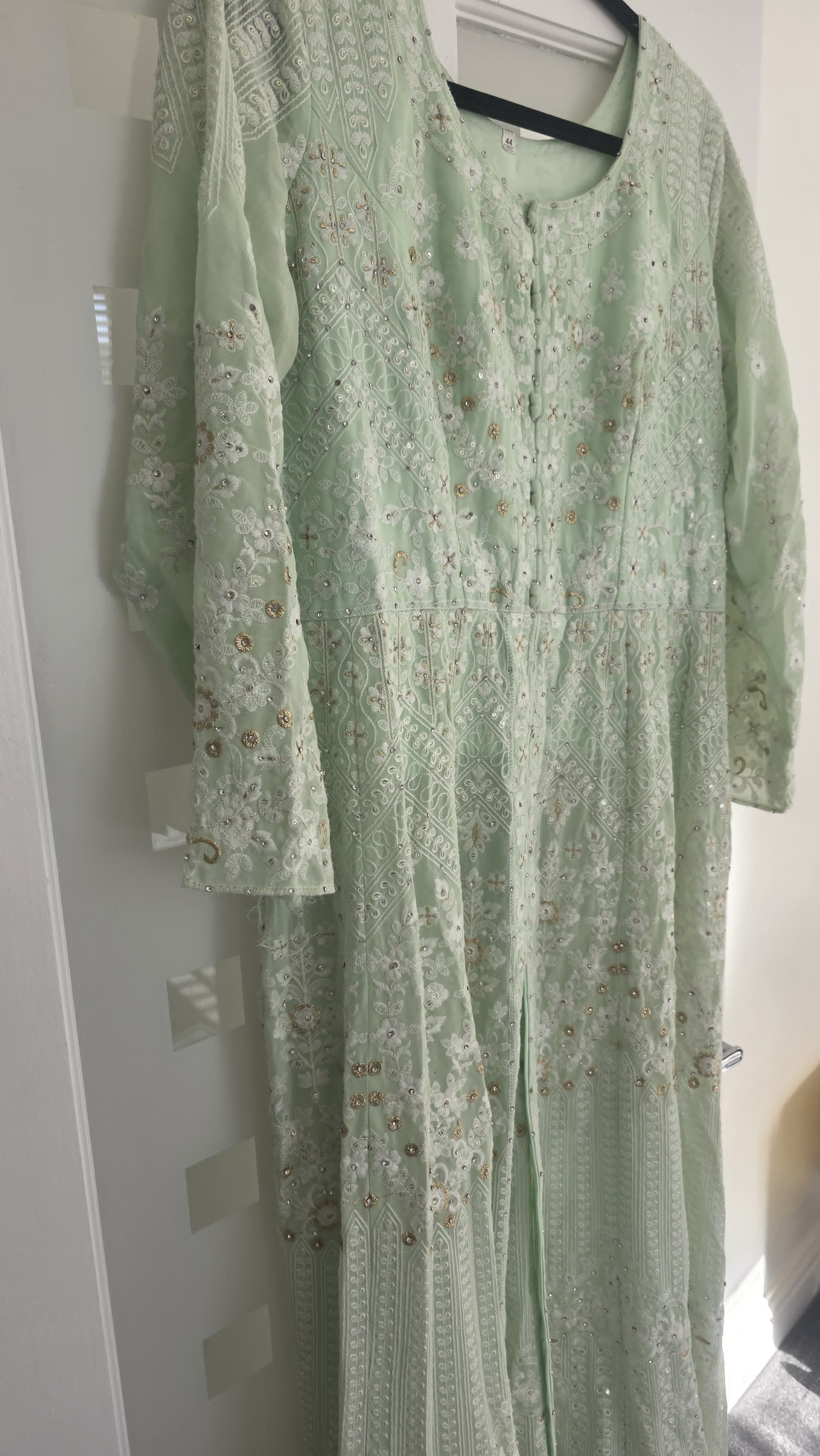 Light Green Anarkali Suit with White Embroidery - Image 4
