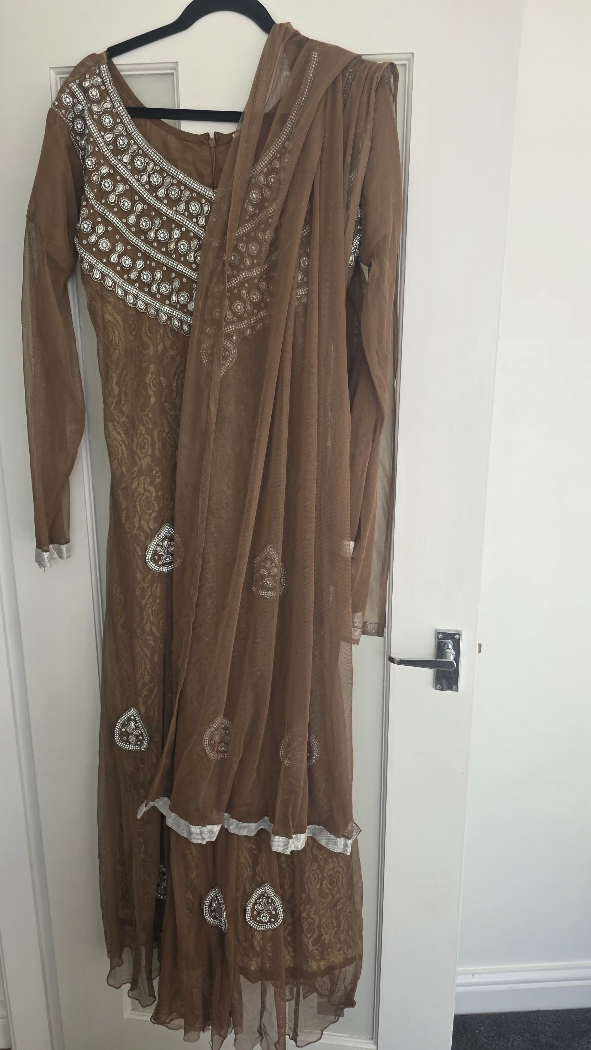Long Sleeve Anarkali Dress with White Embroidery - Image 2