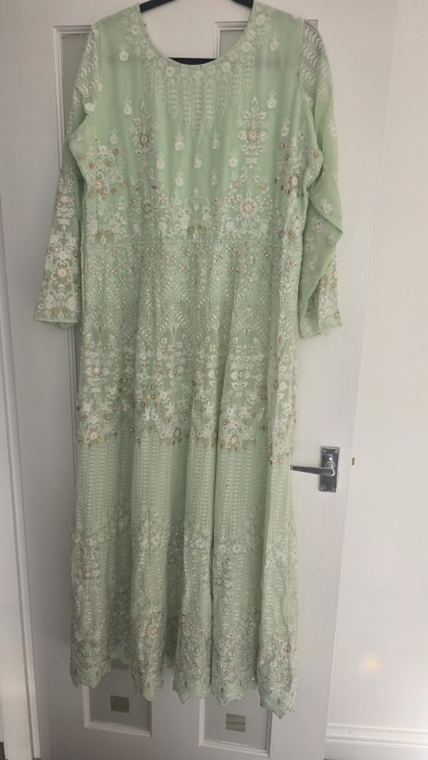 Light Green Anarkali Suit with White Embroidery