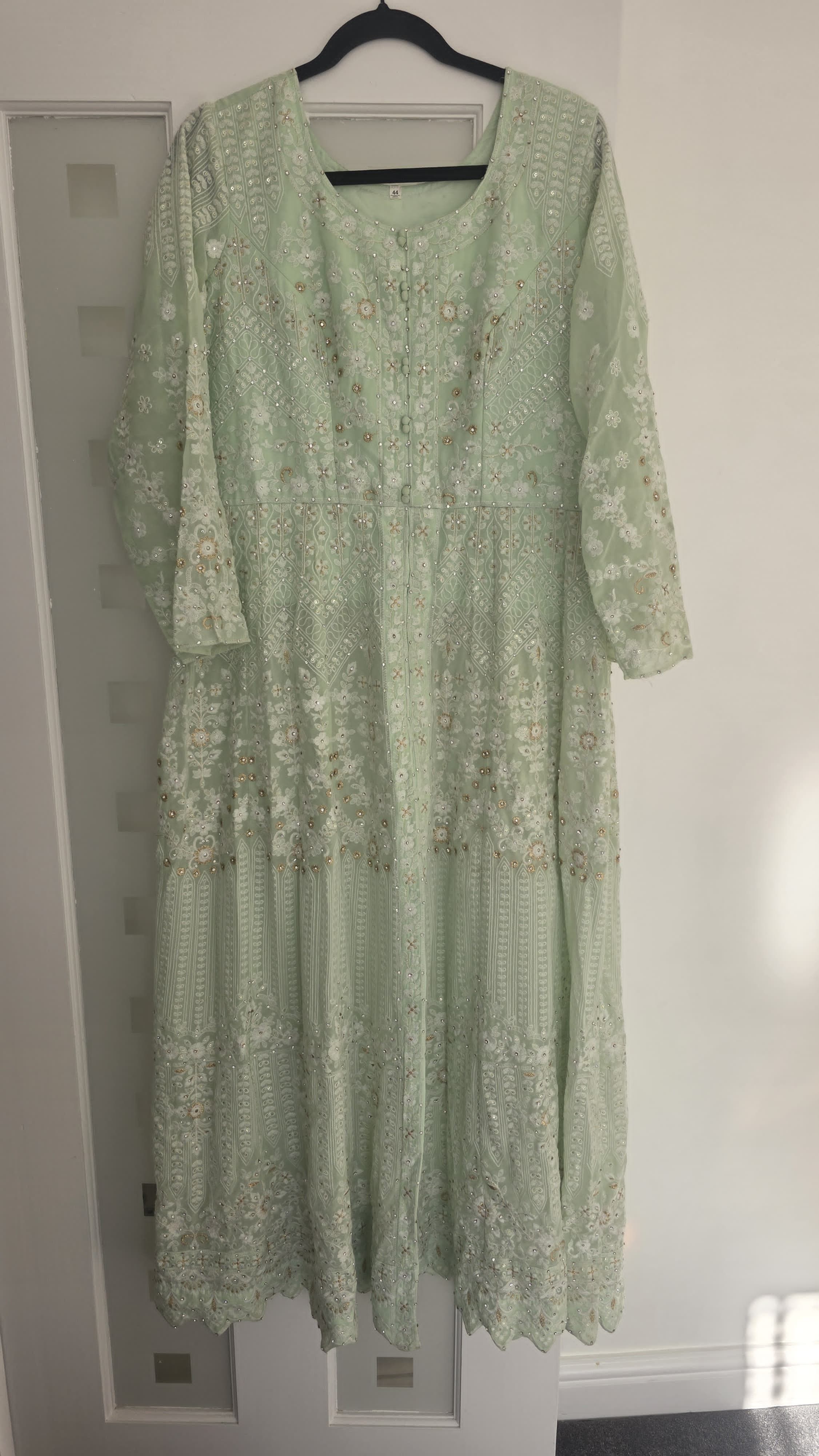Light Green Anarkali Suit with White Embroidery - Image 2