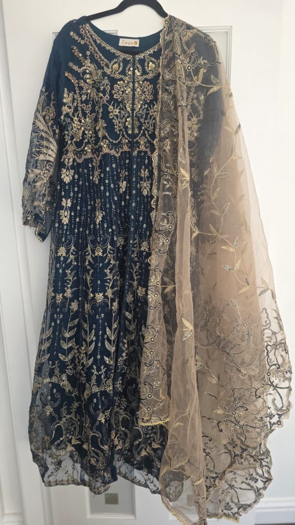 Teal Anarkali Suit with Gold Zardozi Embroidery