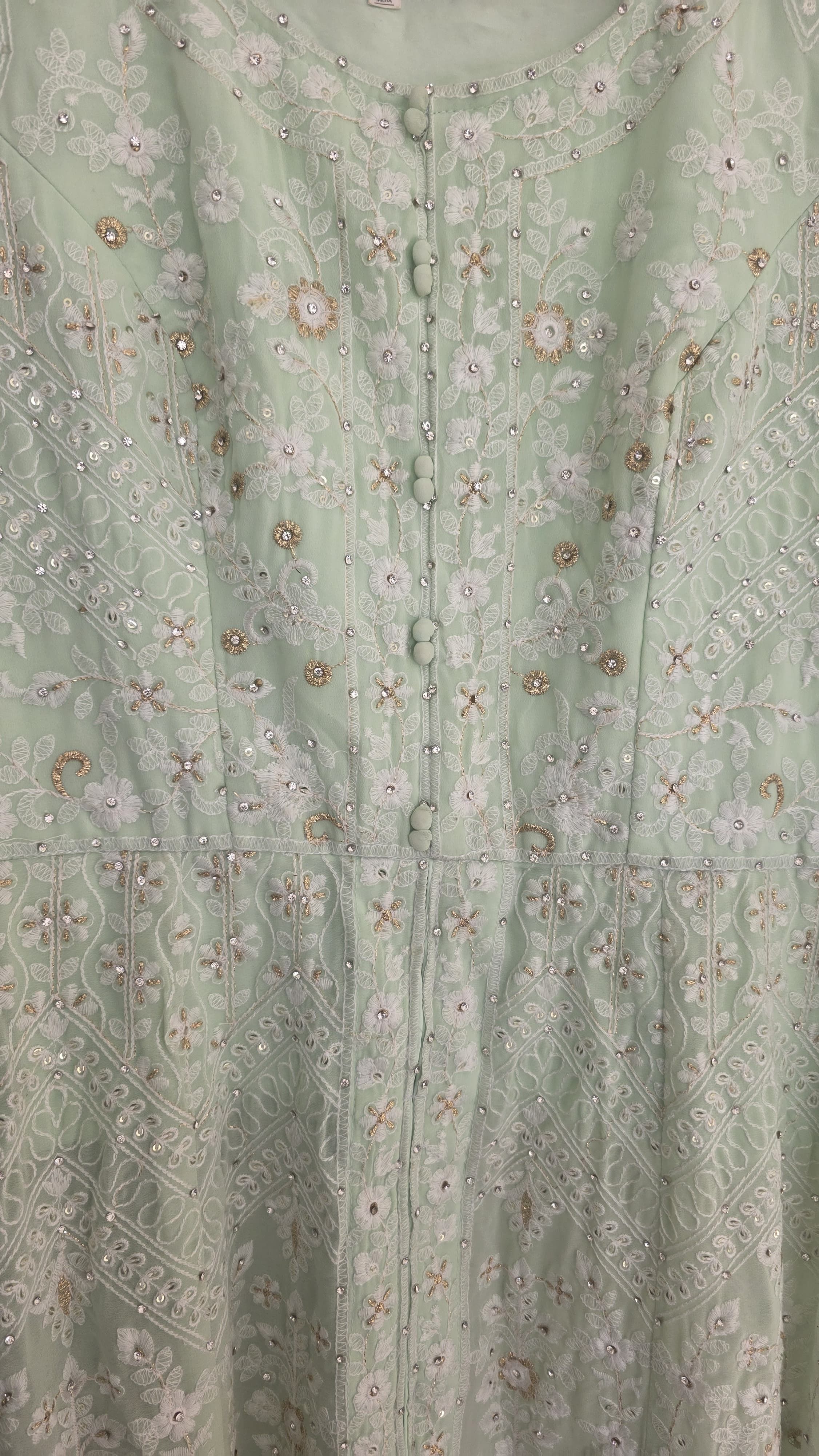 Light Green Anarkali Suit with White Embroidery - Image 3