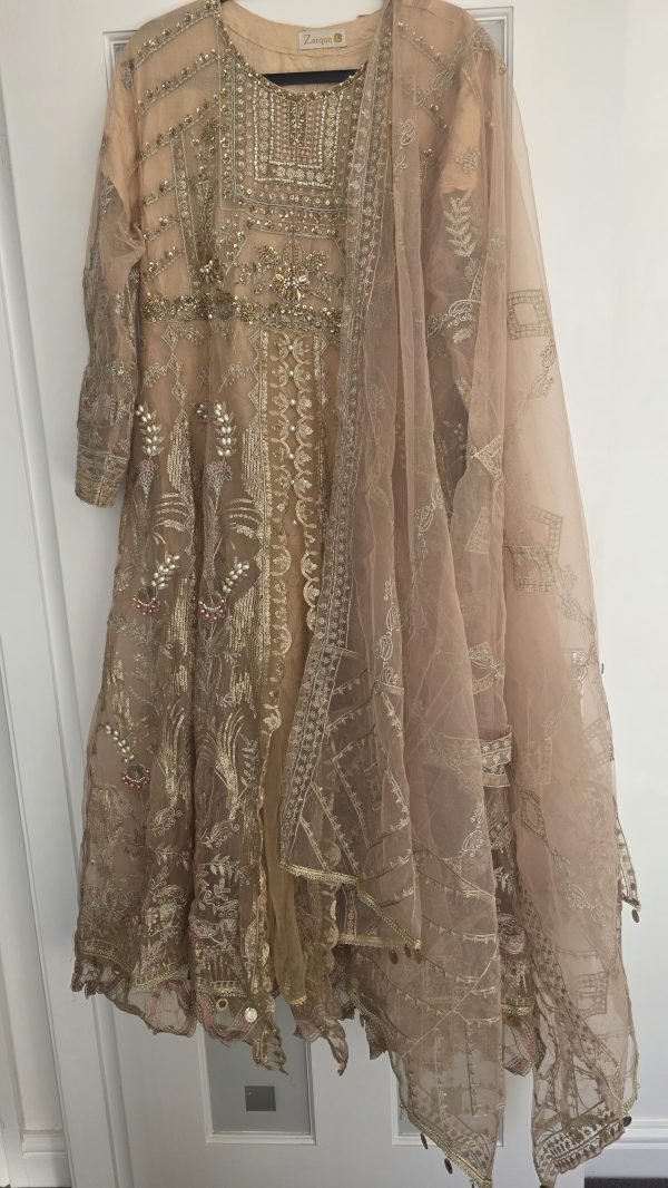 Champagne Anarkali Suit with Gold Embellishment