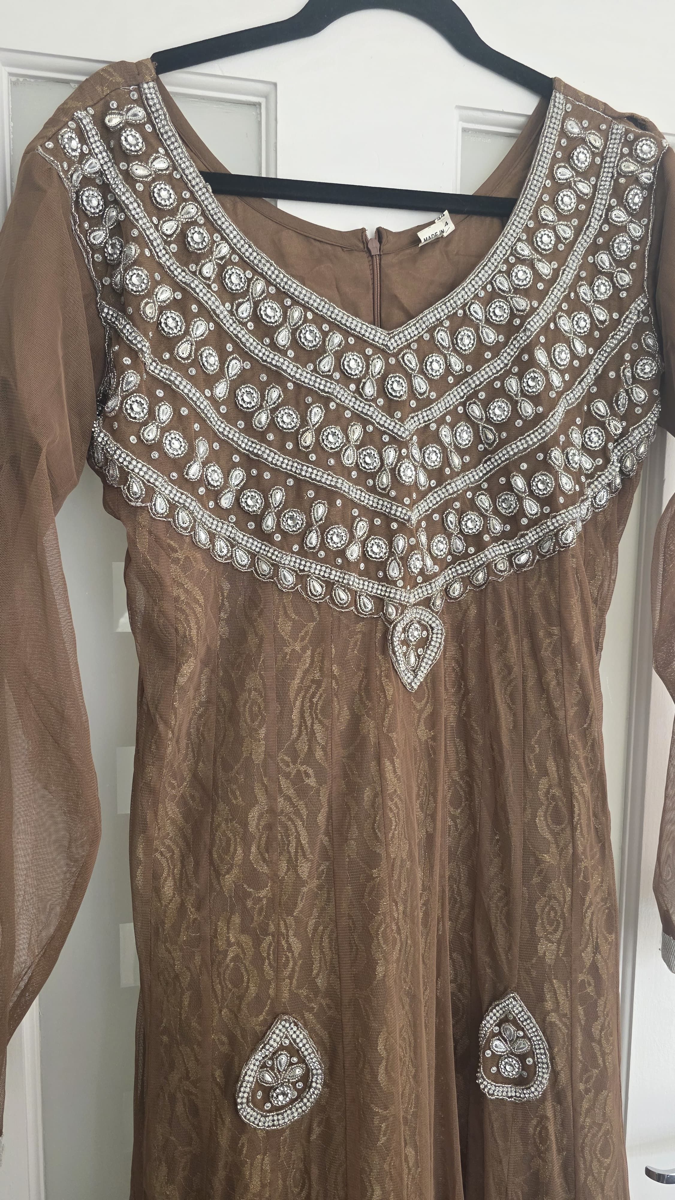Long Sleeve Anarkali Dress with White Embroidery - Image 5