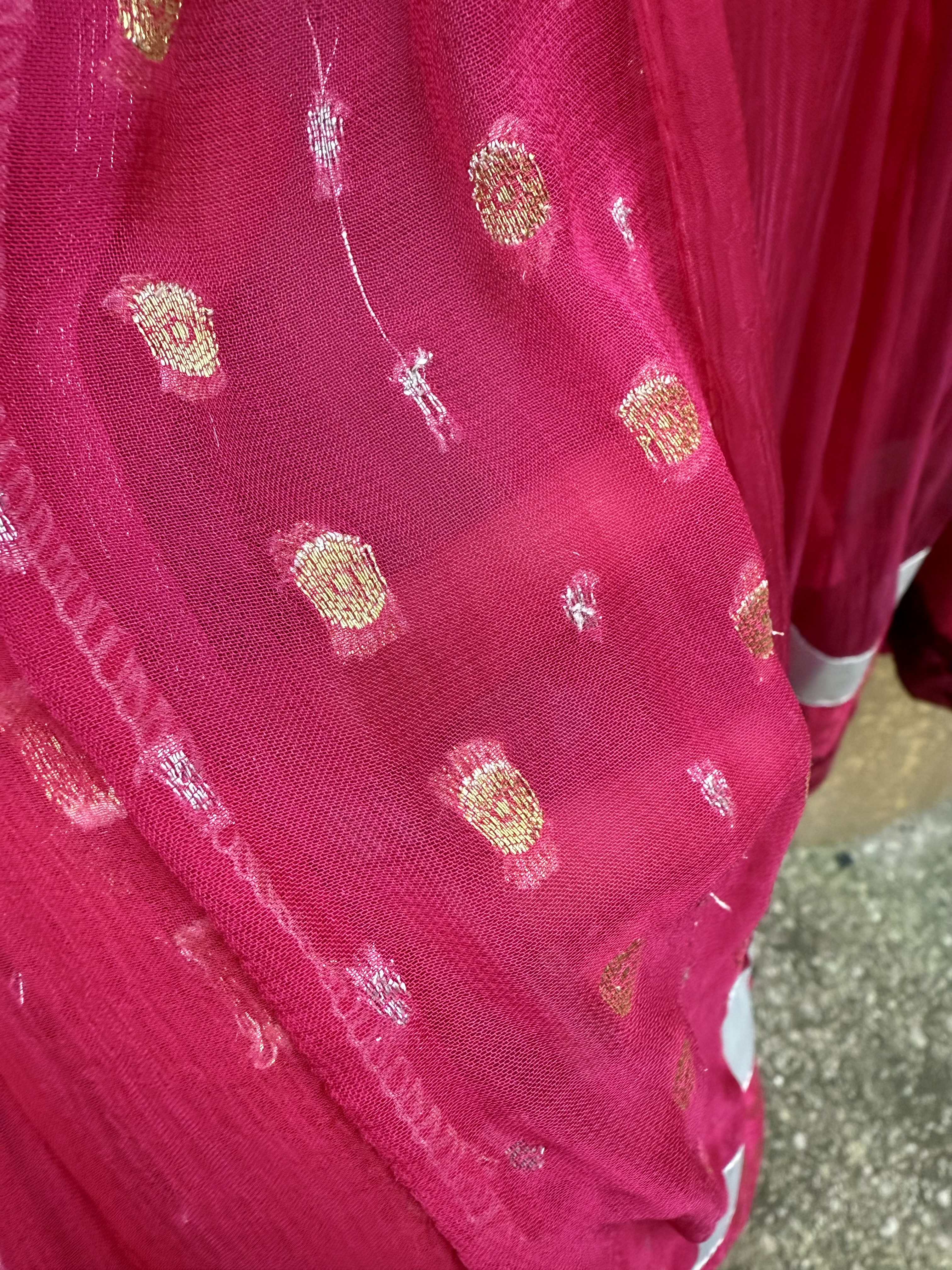 Rani Pink Anarkali Dress with Gold Polka Dots and Velvet Yoke - Image 3