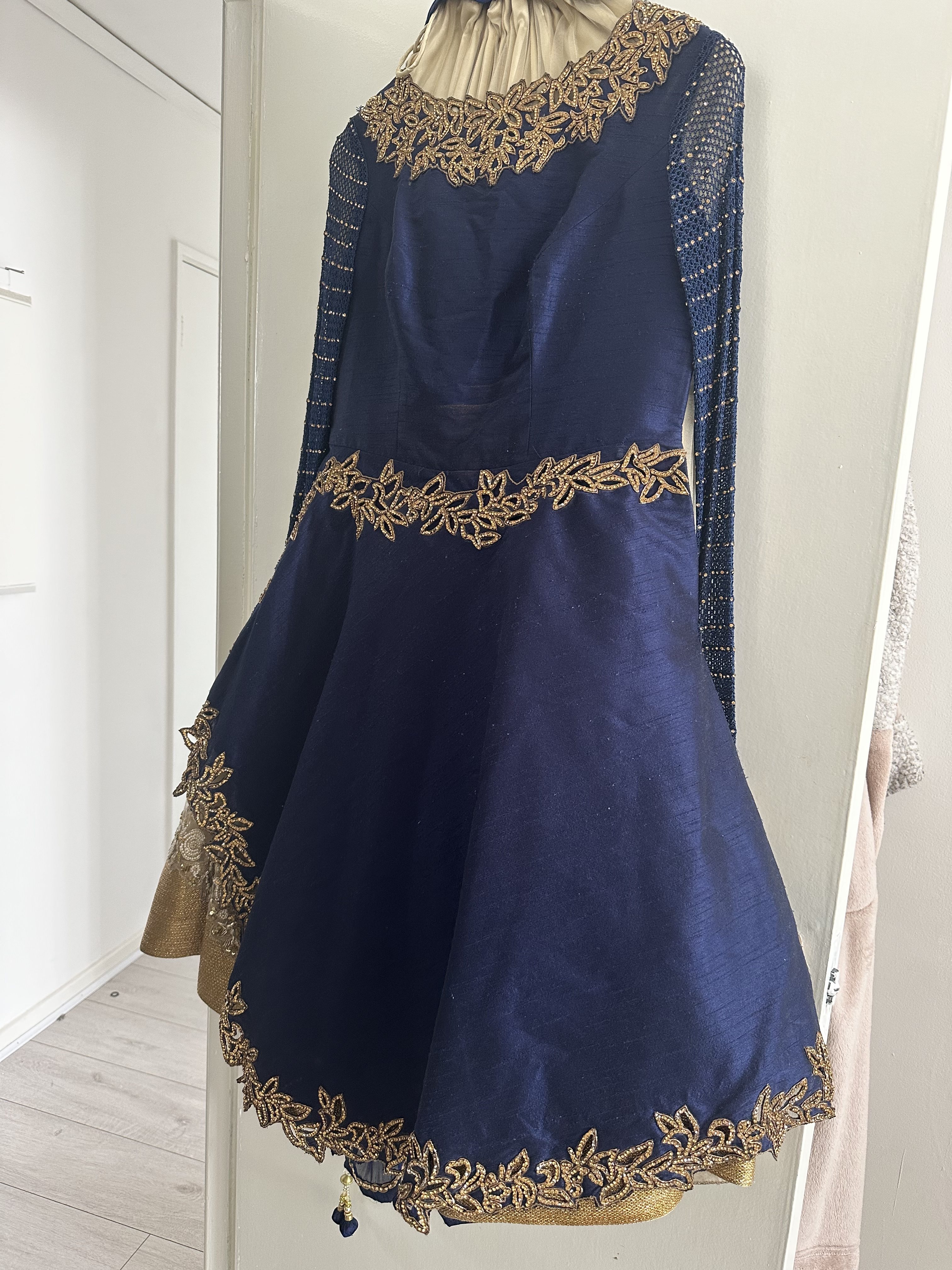 Navy Blue Anarkali Suit with Gold Embroidery - Image 7