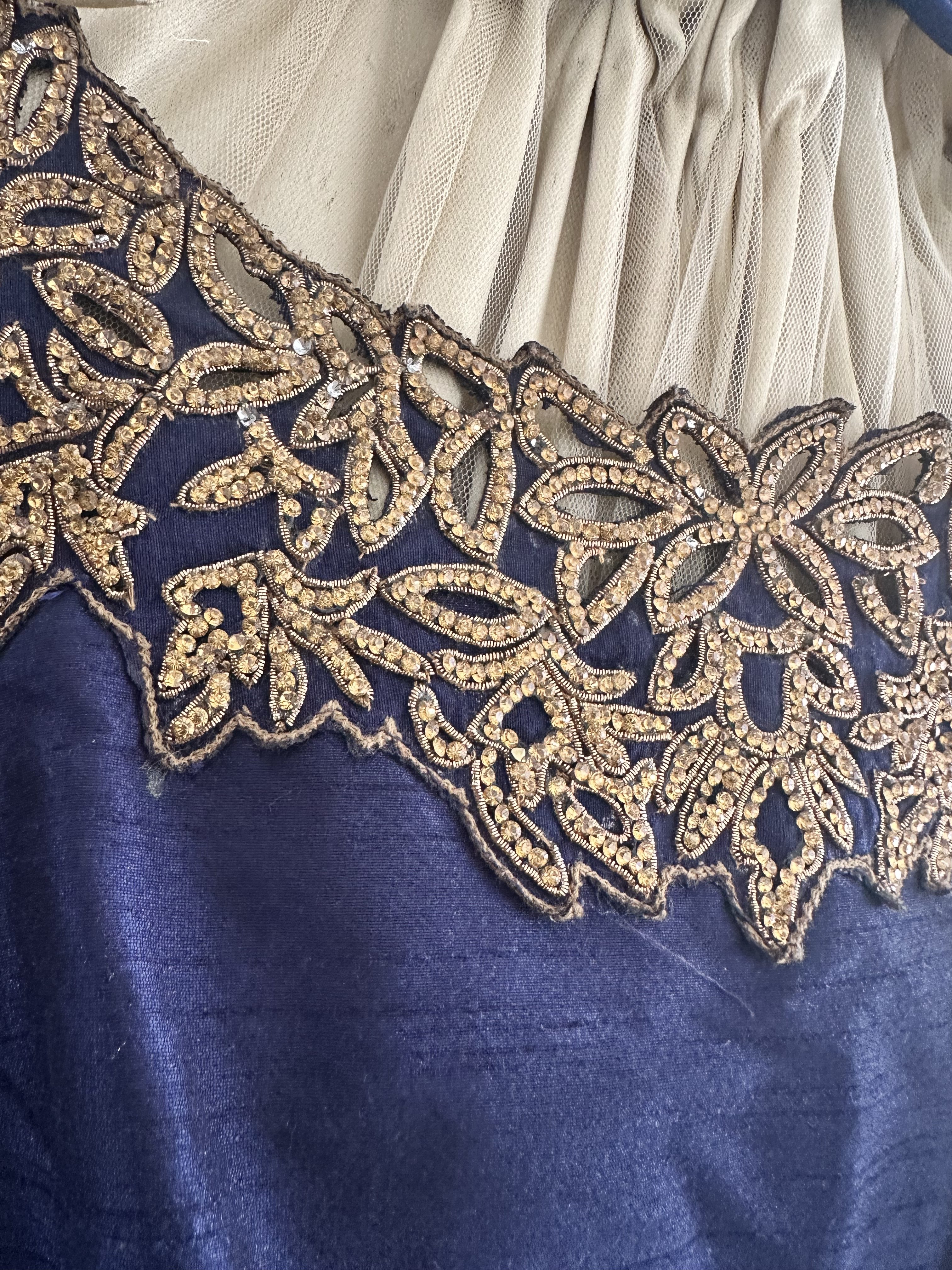 Navy Blue Anarkali Suit with Gold Embroidery - Image 5