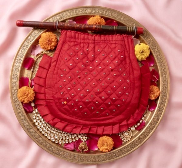 Red handmade fan with Beading
