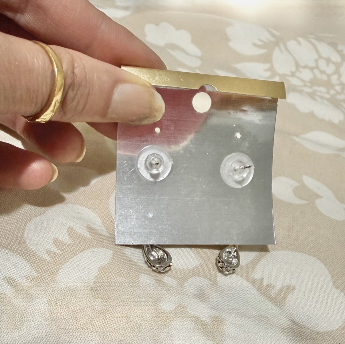 Silver Drop Earrings with Crystal Embellishments - Image 3