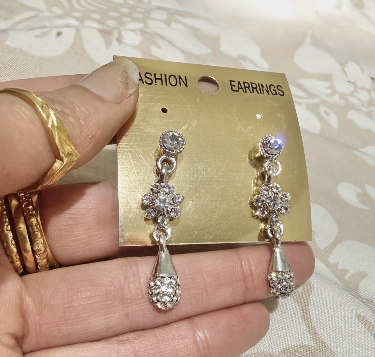 Silver Drop Earrings with Crystal Embellishments - Image 2