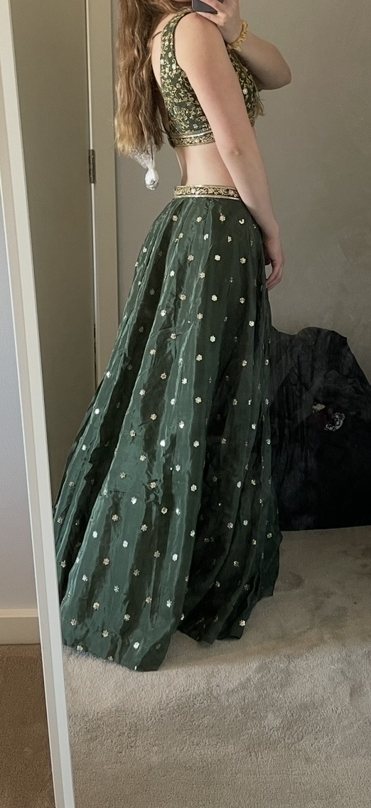 Lashkaraa Dark Green Embroidered Crepe Silk Lehenga | Size S | 3 Piece Set - Image 3