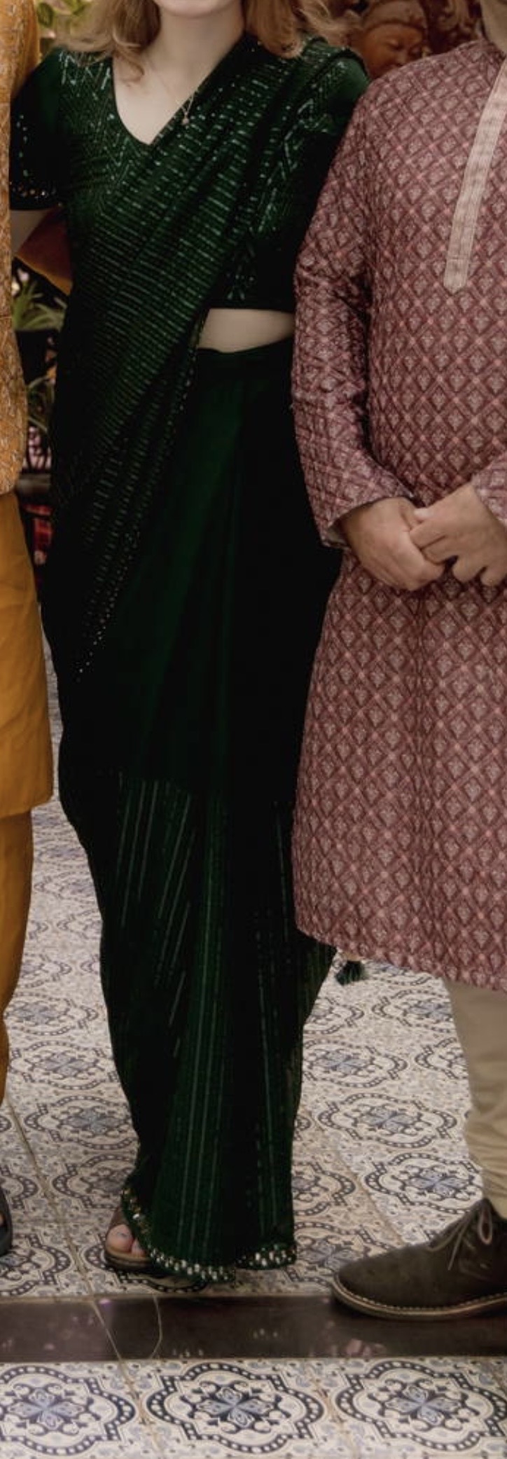 Emerald Green Sequin Saree with Matching Blouse | Size M | Bought in India - Image 4