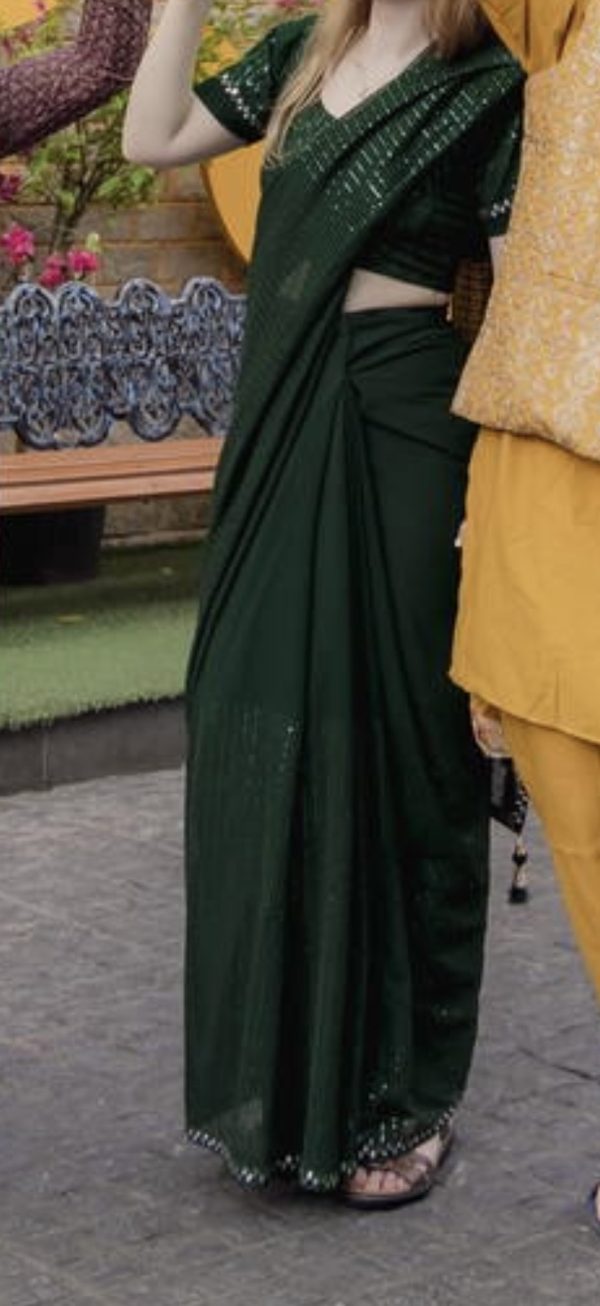 Emerald Green Sequin Saree with Matching Blouse | Size M | Bought in India