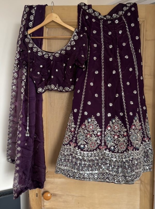 Unworn Deep Plum Embroidered Lehenga Set | Size M | Bought in India