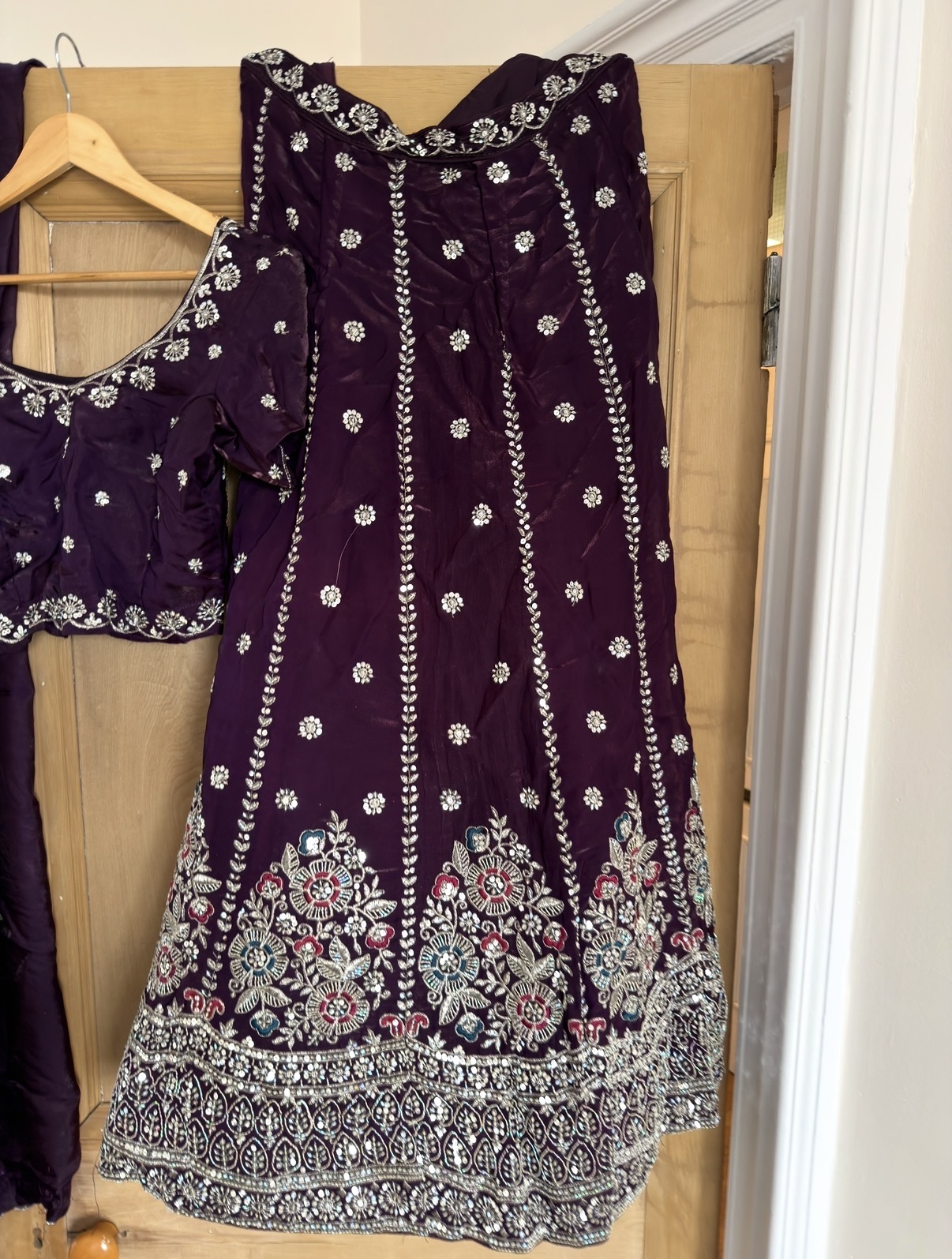 Unworn Deep Plum Embroidered Lehenga Set | Size M | Bought in India - Image 3