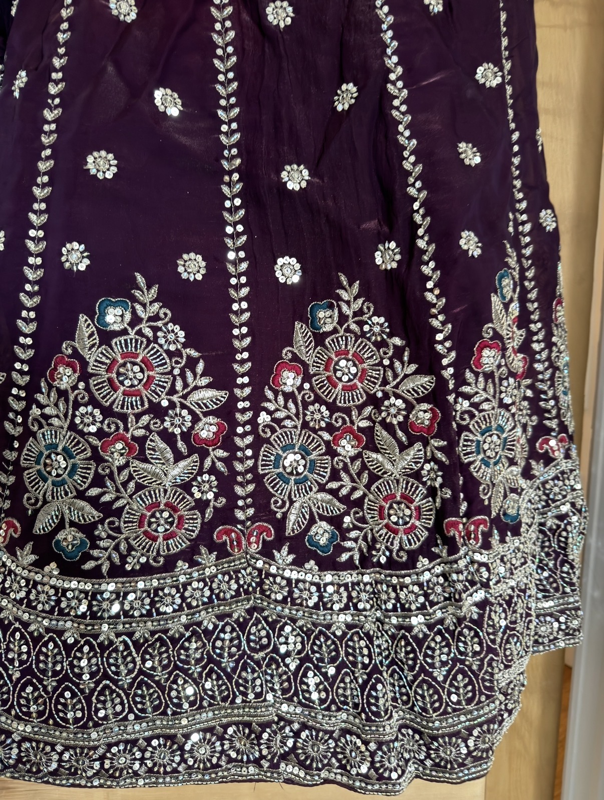 Unworn Deep Plum Embroidered Lehenga Set | Size M | Bought in India - Image 5