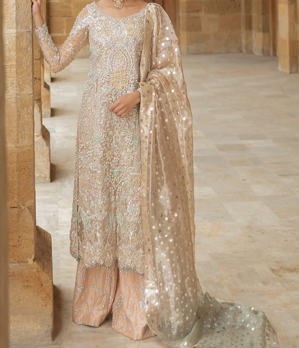 Champagne Bridal Lehenga Set with Sequins and Zardozi Work