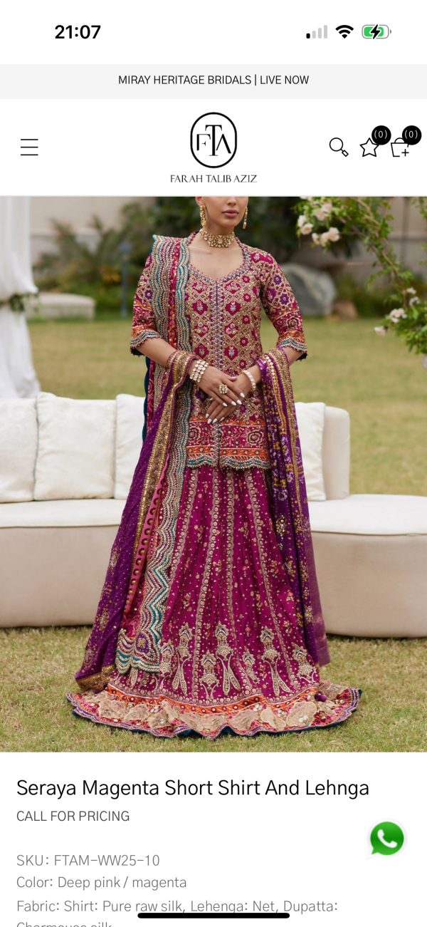 Seraya Magenta Short Shirt And Lehenga