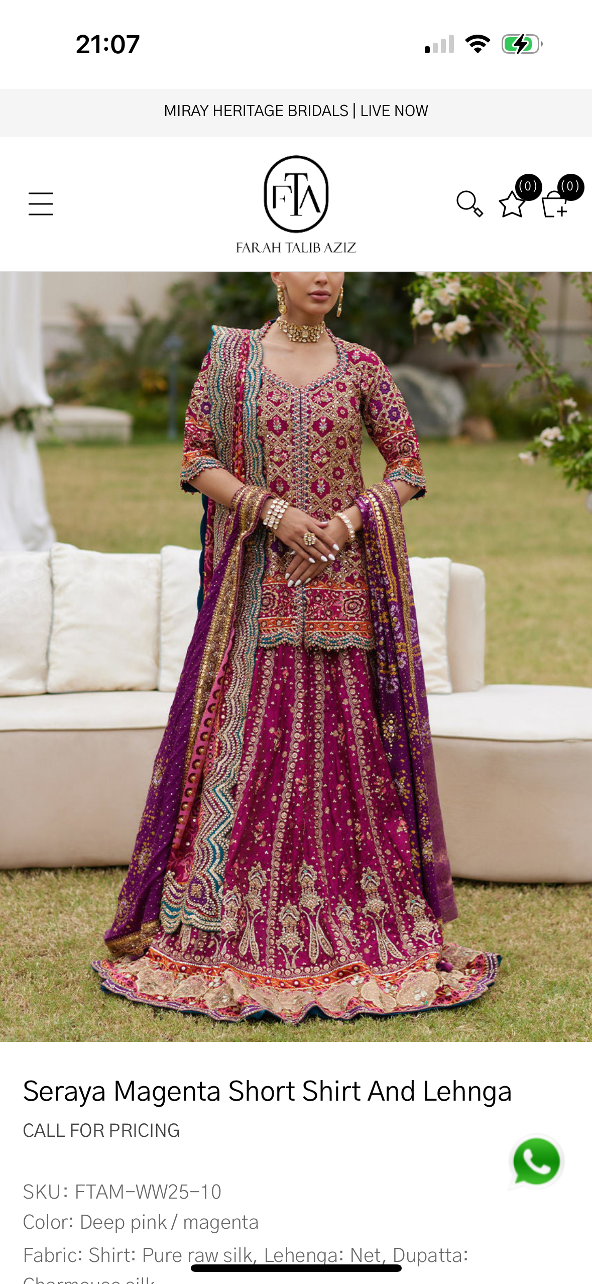 Seraya Magenta Short Shirt And Lehenga