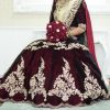 Maroon Velvet Lehenga with Gold Embroidery