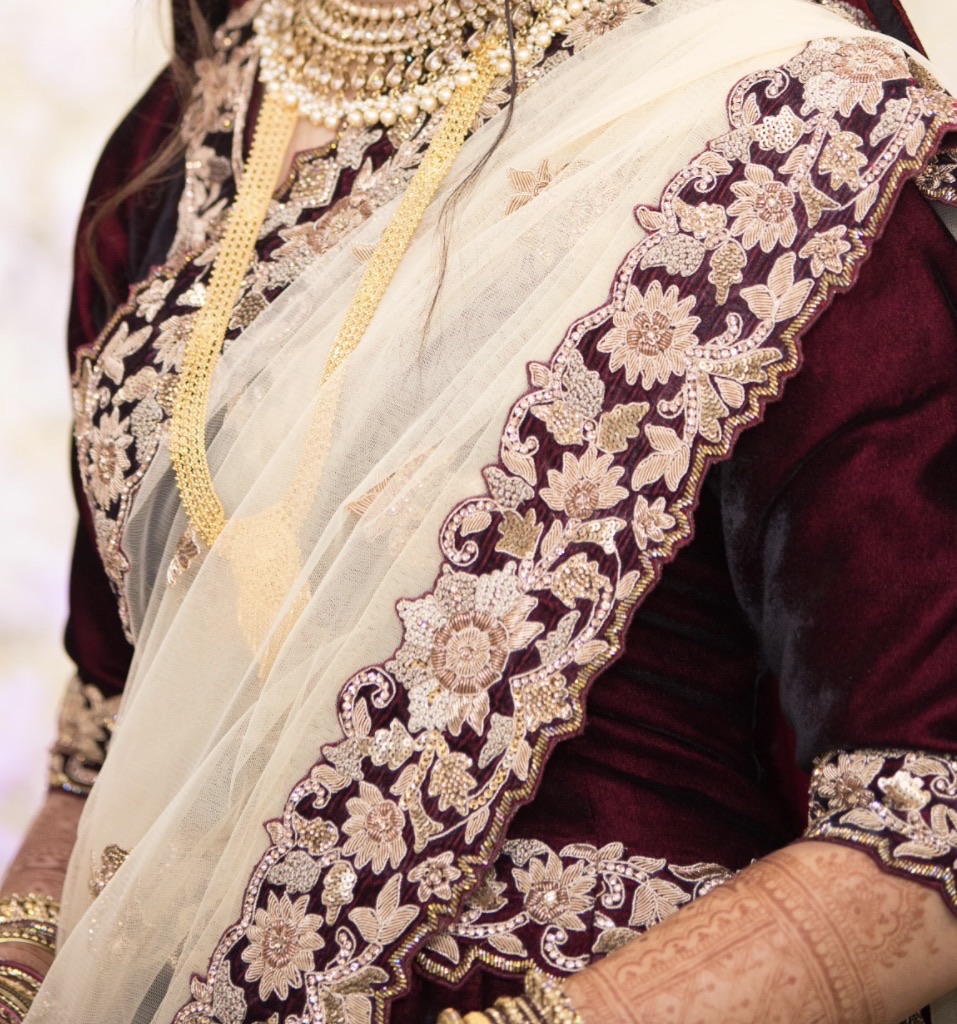 Maroon Velvet Lehenga with Gold Embroidery - Image 2