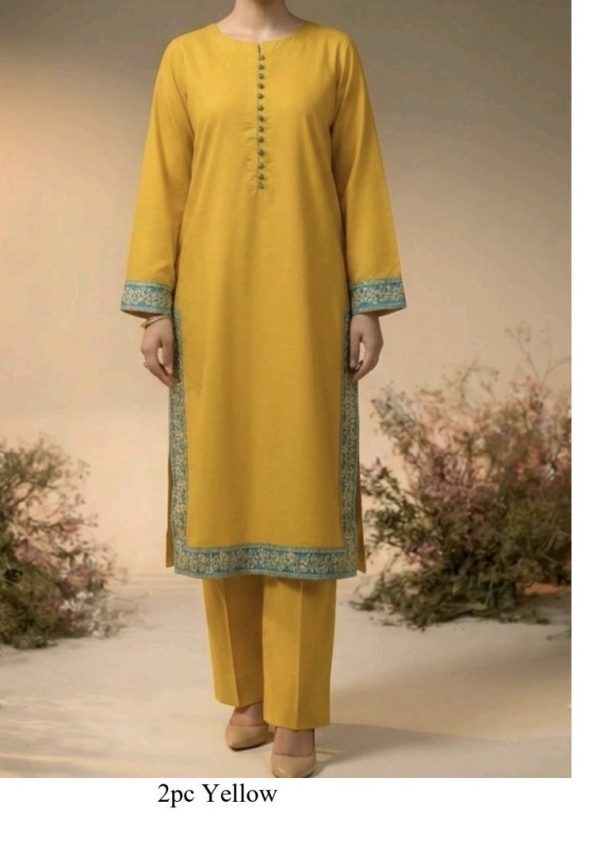 2pc Yellow Kurta Kameez and Trouser Suit